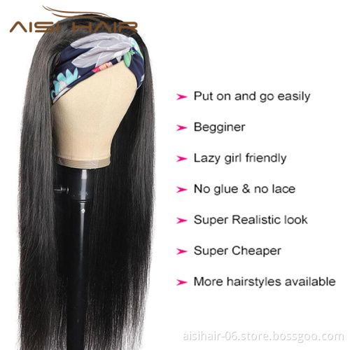 Human Hair Headband Wig For Black Women Long Straight black Wigs Brizilian Raw None Lace High Quality Wholesale Price Human Hair